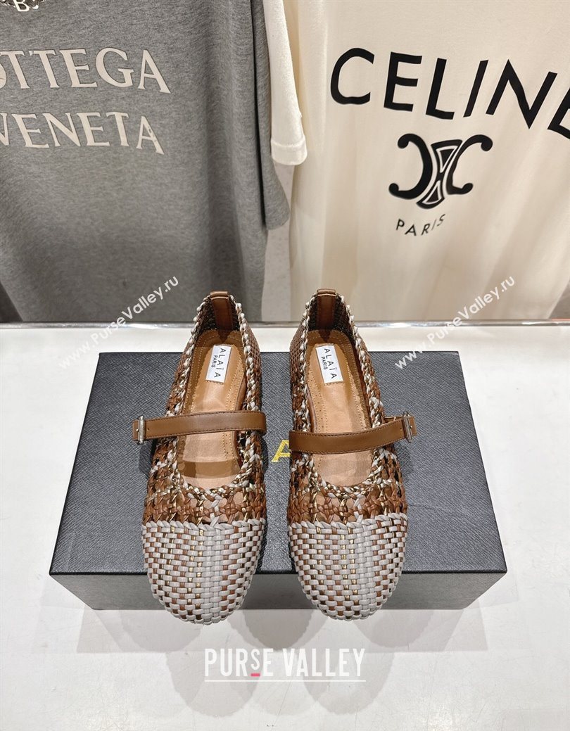 Alaia Woven Ballet Flats Grey/Brown 2025 AL070902 (syt-250827089)
