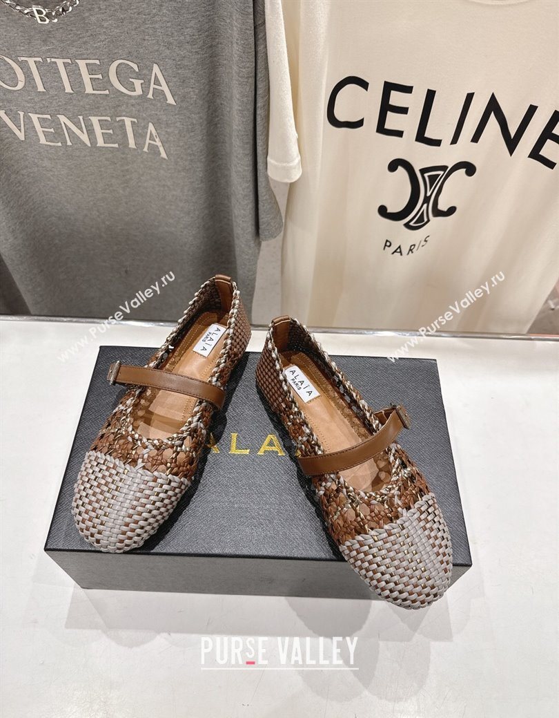 Alaia Woven Ballet Flats Grey/Brown 2025 AL070902 (syt-250827089)