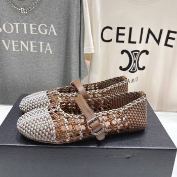 Alaia Woven Ballet Flats Grey/Brown 2025 AL070902 (syt-250827089)