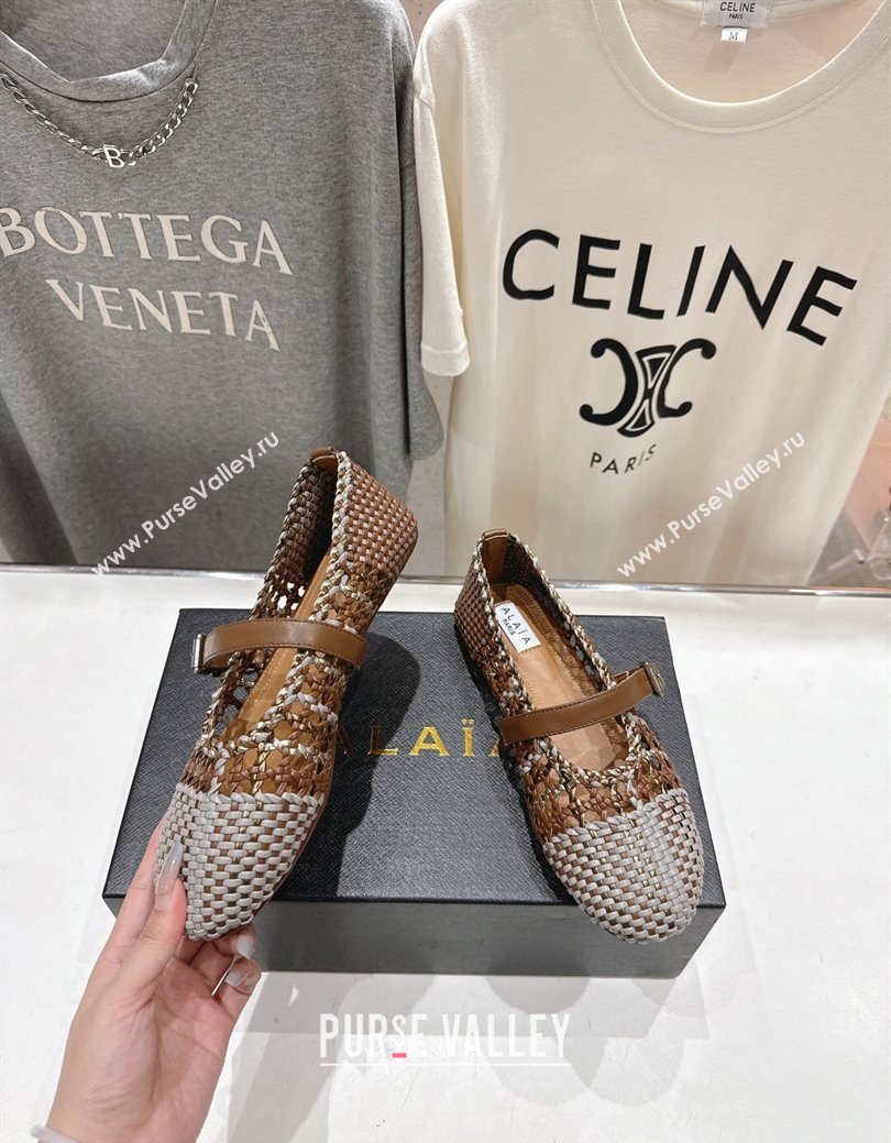 Alaia Woven Ballet Flats Grey/Brown 2025 AL070902 (syt-250827089)