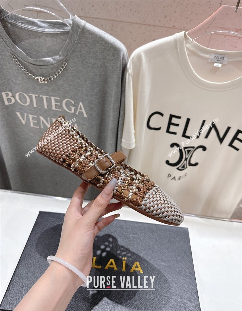 Alaia Woven Ballet Flats Grey/Brown 2025 AL070902 (syt-250827089)