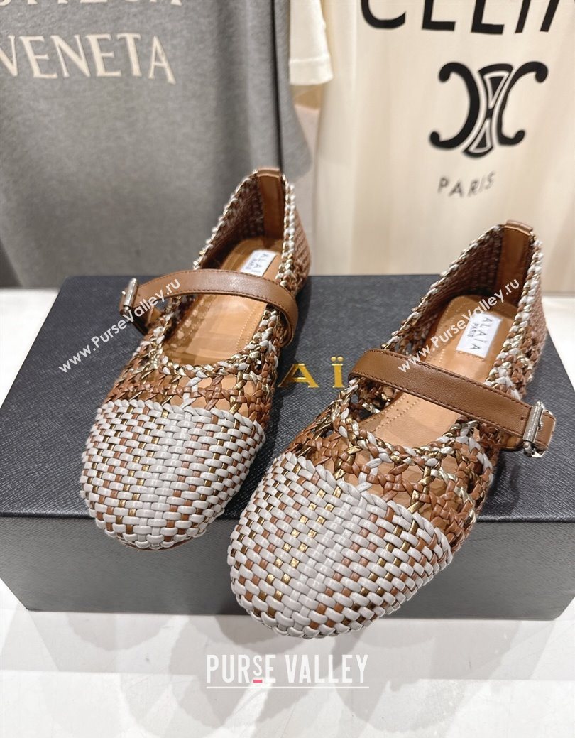 Alaia Woven Ballet Flats Grey/Brown 2025 AL070902 (syt-250827089)