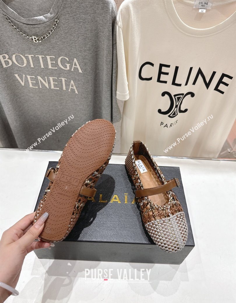 Alaia Woven Ballet Flats Grey/Brown 2025 AL070902 (syt-250827089)
