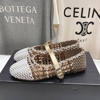 Alaia Woven Ballet Flats White/Aged Gold 2025 AL070902 (syt-250827090)