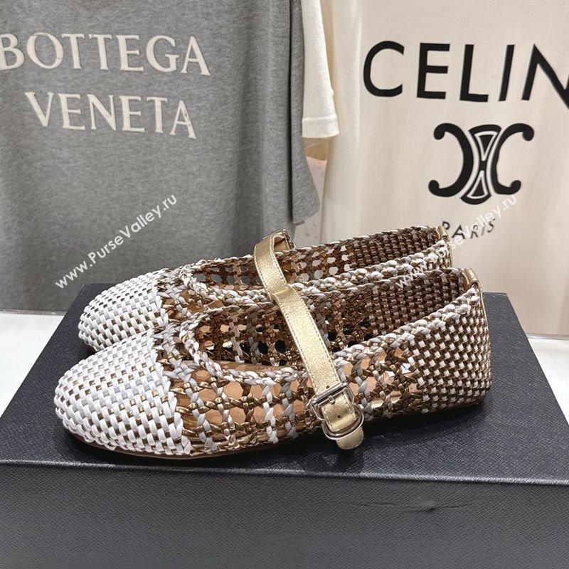 Alaia Woven Ballet Flats White/Aged Gold 2025 AL070902 (syt-250827090)