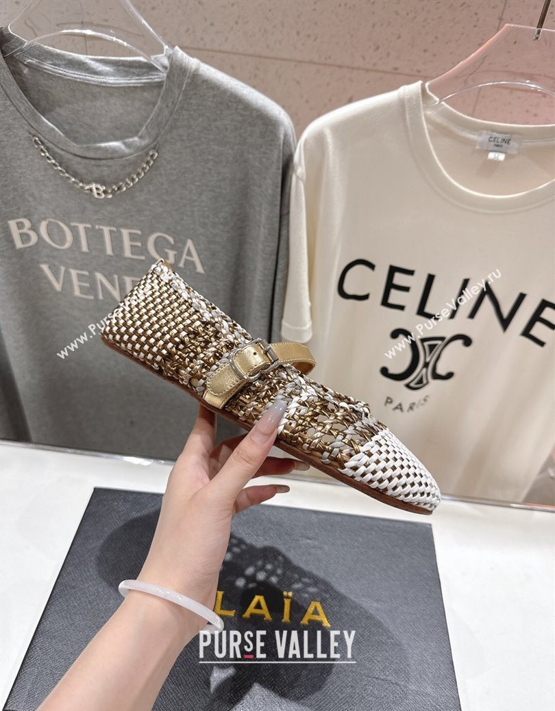 Alaia Woven Ballet Flats White/Aged Gold 2025 AL070902 (syt-250827090)