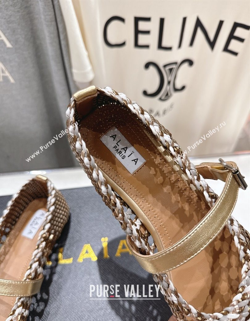 Alaia Woven Ballet Flats White/Aged Gold 2025 AL070902 (syt-250827090)