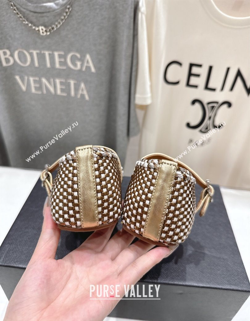 Alaia Woven Ballet Flats White/Aged Gold 2025 AL070902 (syt-250827090)