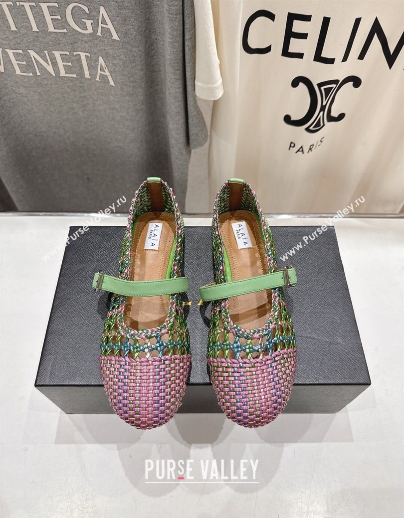 Alaia Woven Ballet Flats Green/Purple 2025 AL070902 (syt-250827091)