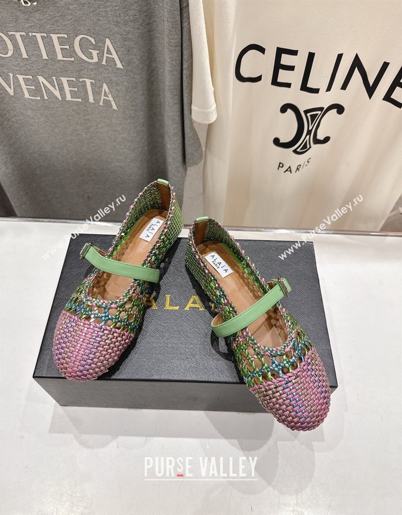 Alaia Woven Ballet Flats Green/Purple 2025 AL070902 (syt-250827091)