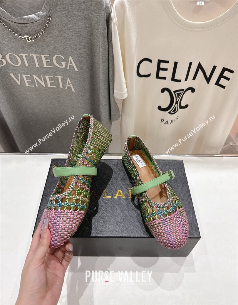 Alaia Woven Ballet Flats Green/Purple 2025 AL070902 (syt-250827091)