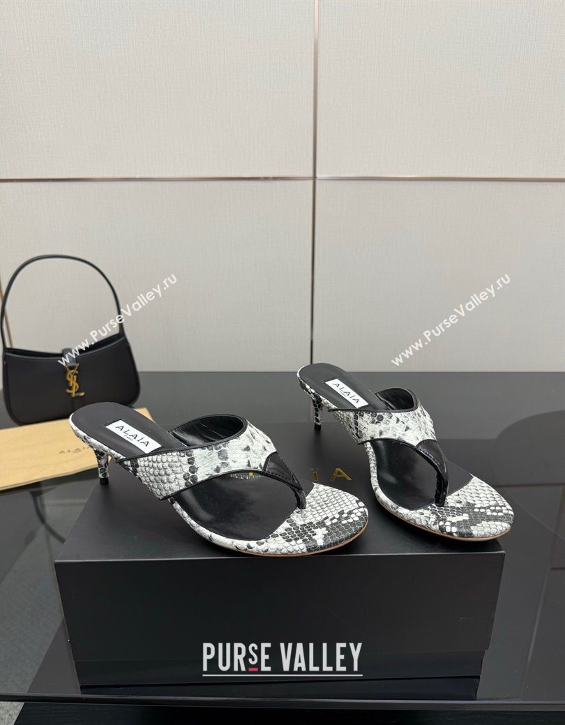 Alaia Heel Thong Slides Sandal 5.5cm in Snakeskin-Like Grey 2025 AL082701 (MD-250827080)