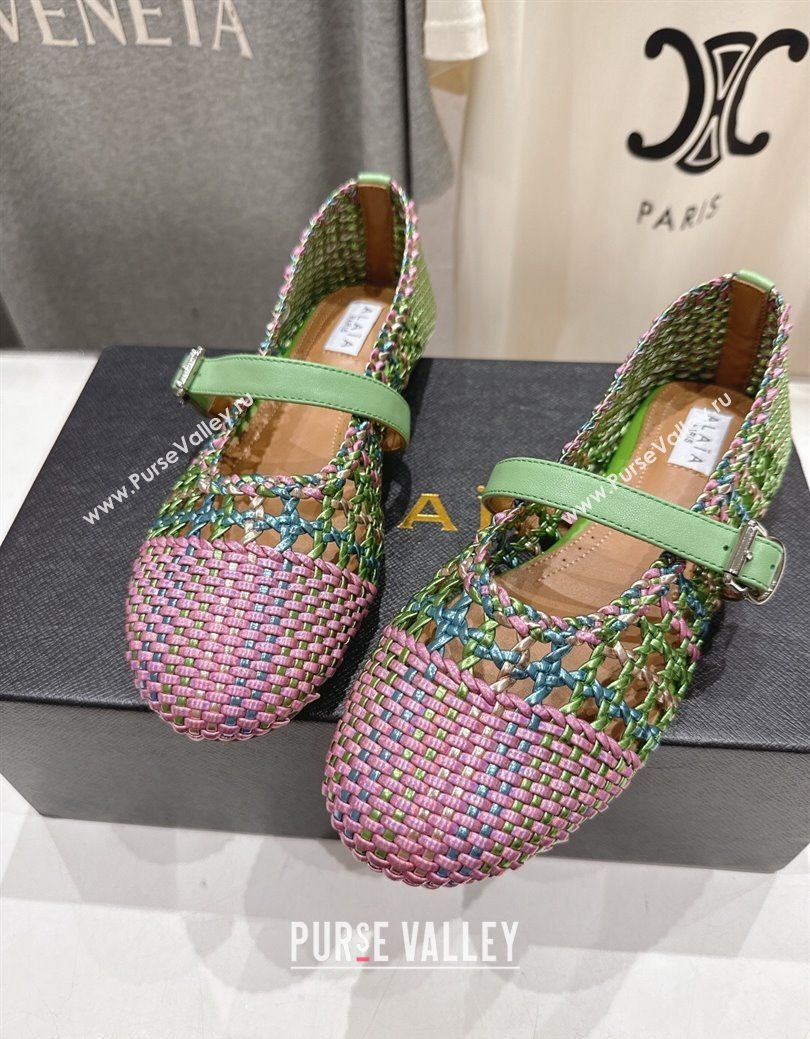 Alaia Woven Ballet Flats Green/Purple 2025 AL070902 (syt-250827091)
