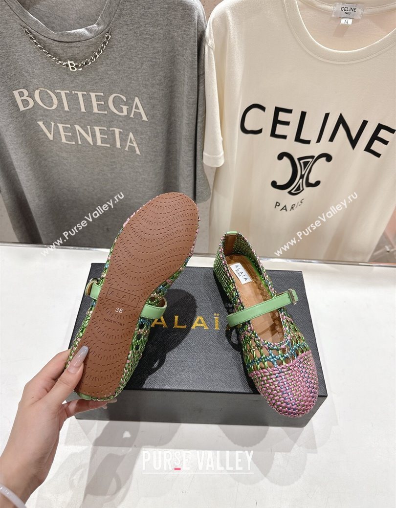 Alaia Woven Ballet Flats Green/Purple 2025 AL070902 (syt-250827091)