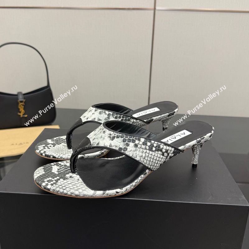 Alaia Heel Thong Slides Sandal 5.5cm in Snakeskin-Like Grey 2025 AL082701 (MD-250827080)