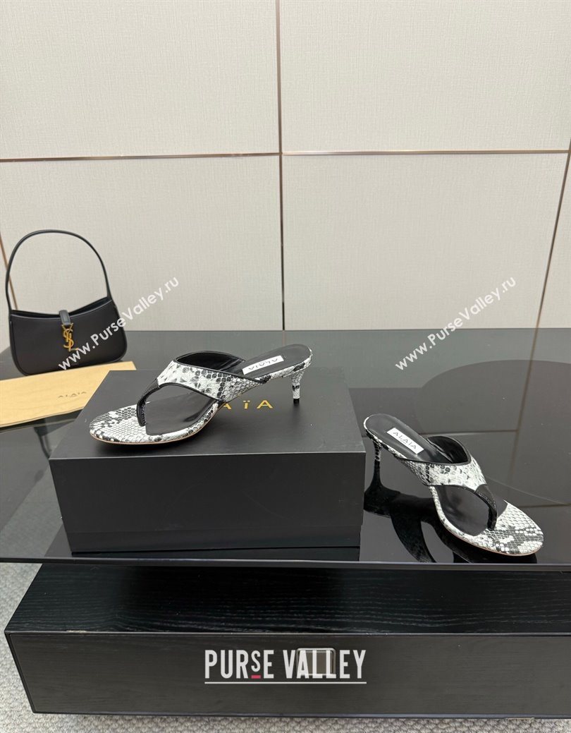 Alaia Heel Thong Slides Sandal 5.5cm in Snakeskin-Like Grey 2025 AL082701 (MD-250827080)