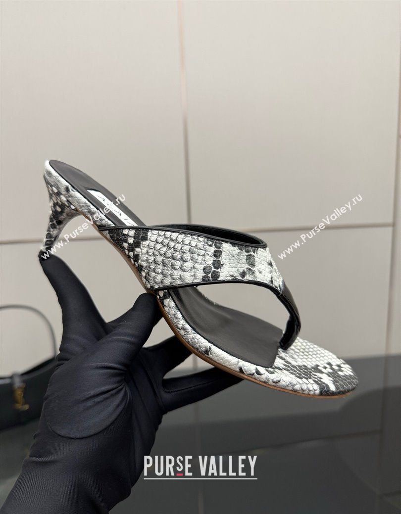 Alaia Heel Thong Slides Sandal 5.5cm in Snakeskin-Like Grey 2025 AL082701 (MD-250827080)