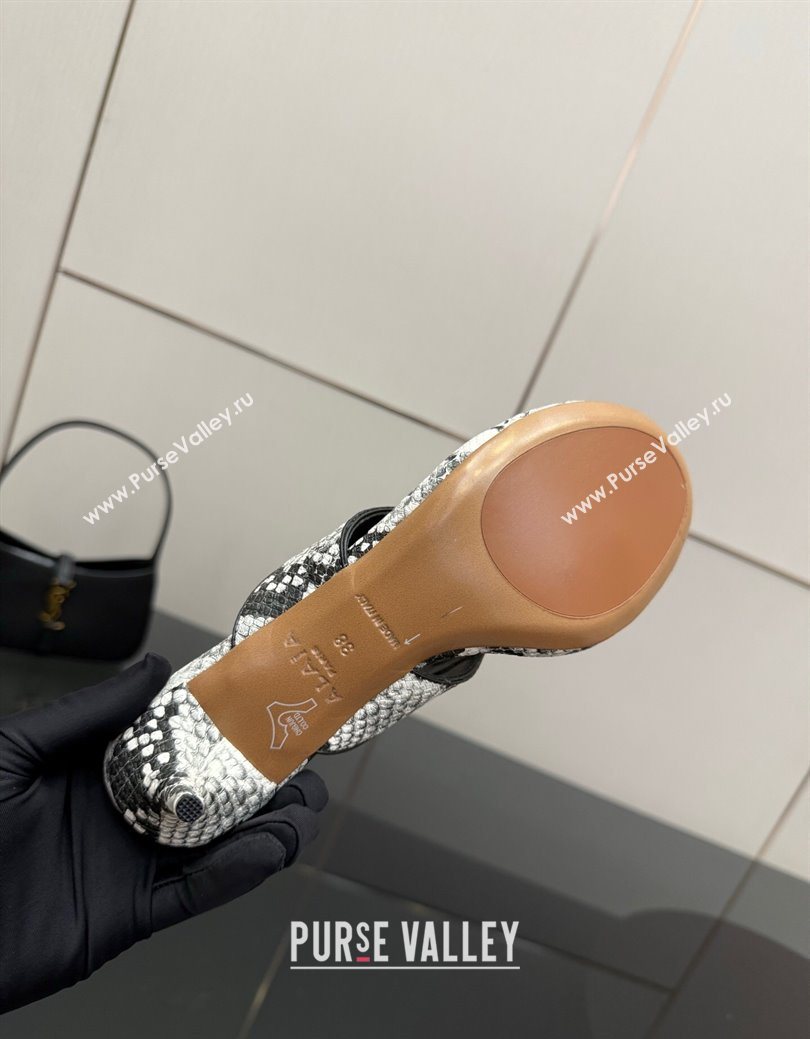 Alaia Heel Thong Slides Sandal 5.5cm in Snakeskin-Like Grey 2025 AL082701 (MD-250827080)