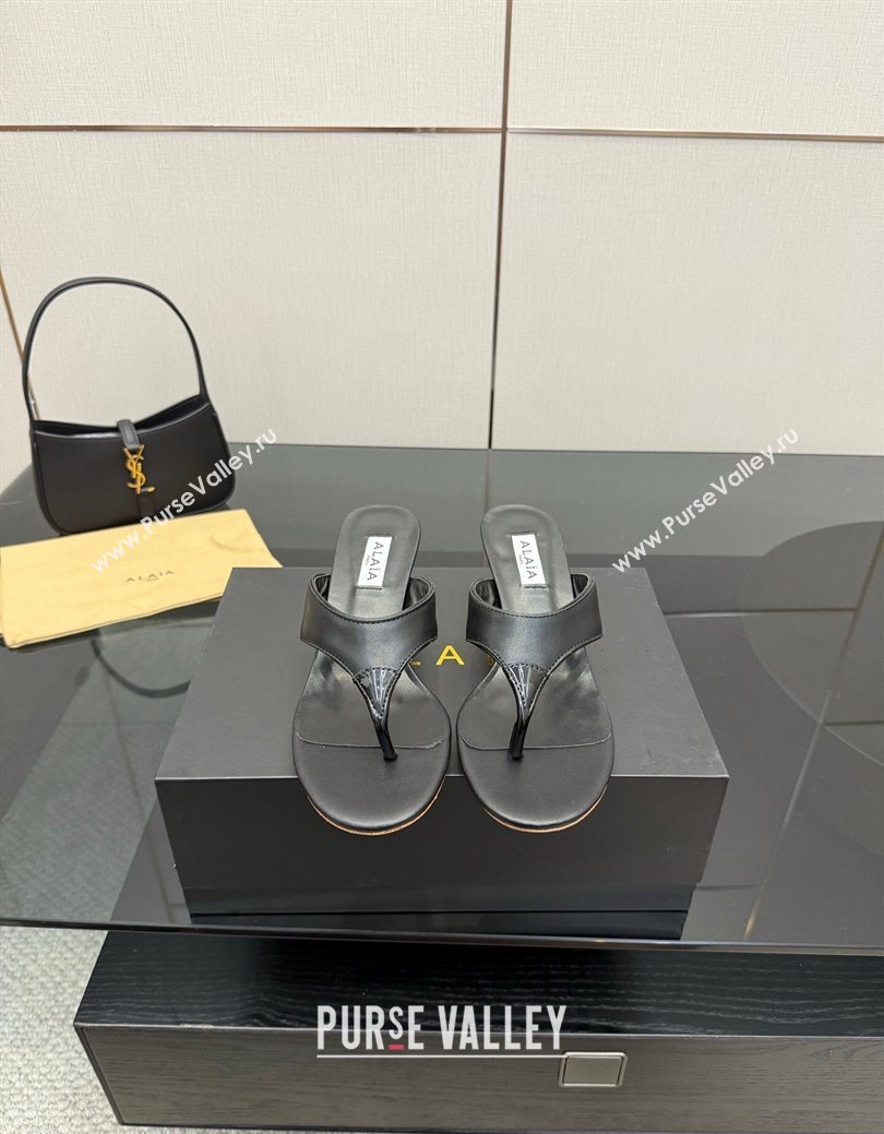 Alaia Heel Thong Slides Sandal 5.5cm in Leather Black 2025 AL082701 (MD-250827081)