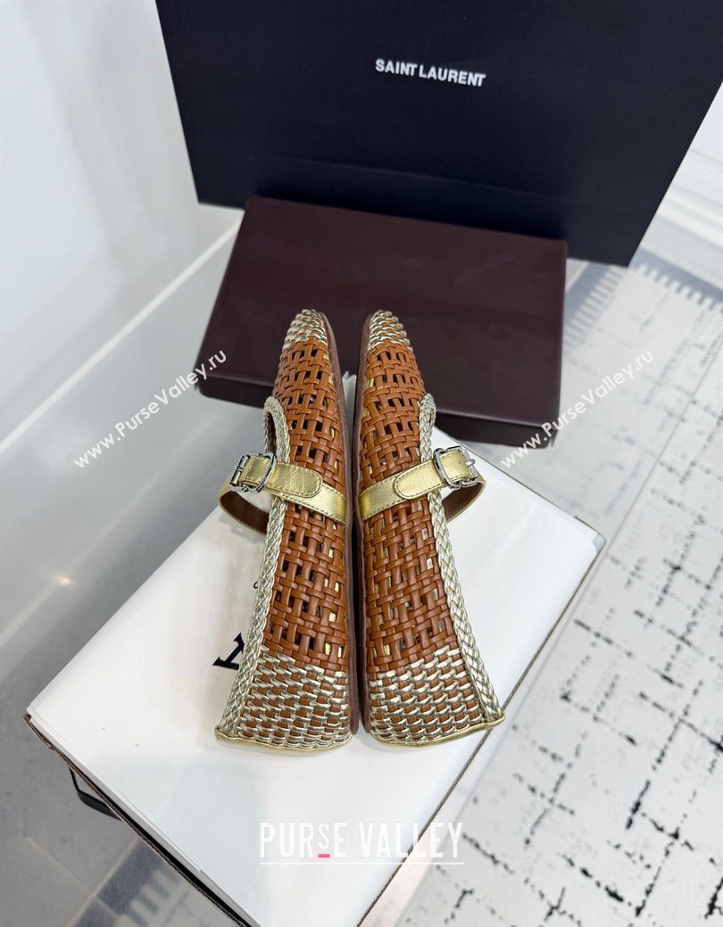 Alaia Ballet Flats in Woven Leather Brown/Gold 2025 AL070902 (KER-250827092)