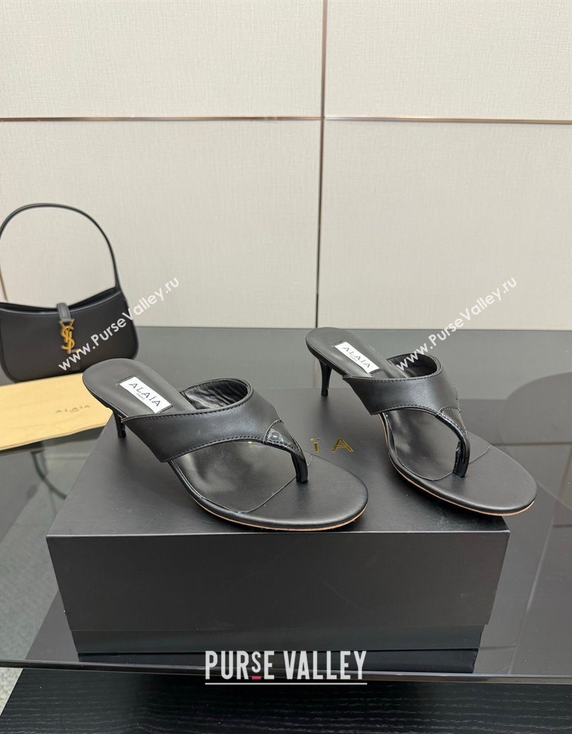 Alaia Heel Thong Slides Sandal 5.5cm in Leather Black 2025 AL082701 (MD-250827081)