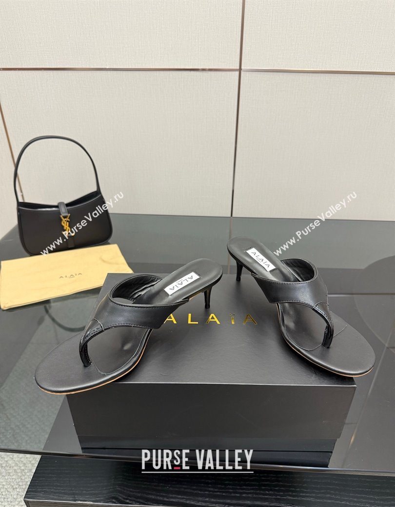 Alaia Heel Thong Slides Sandal 5.5cm in Leather Black 2025 AL082701 (MD-250827081)