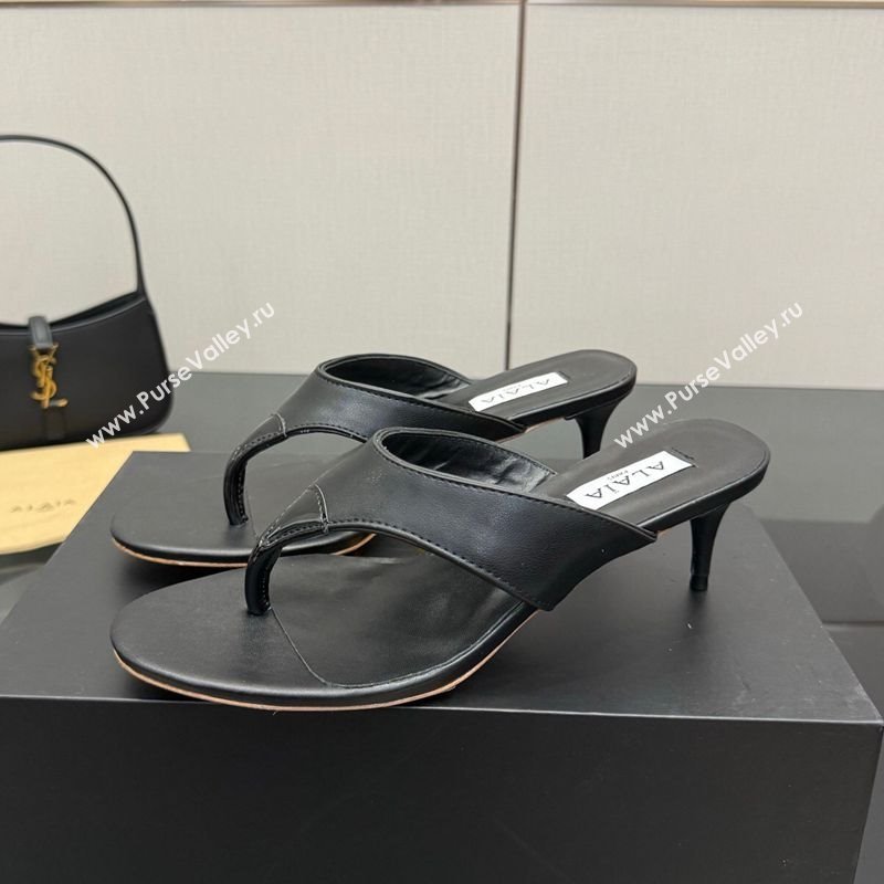 Alaia Heel Thong Slides Sandal 5.5cm in Leather Black 2025 AL082701 (MD-250827081)
