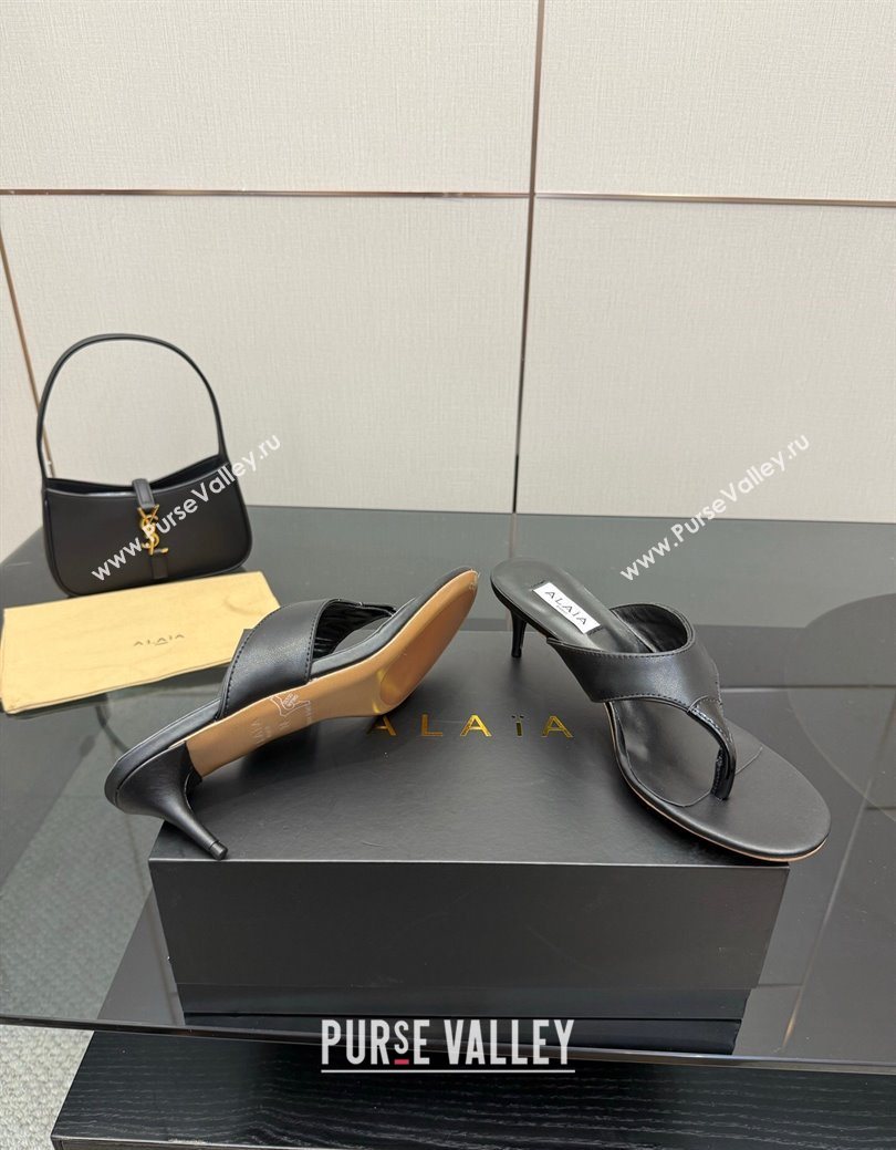 Alaia Heel Thong Slides Sandal 5.5cm in Leather Black 2025 AL082701 (MD-250827081)