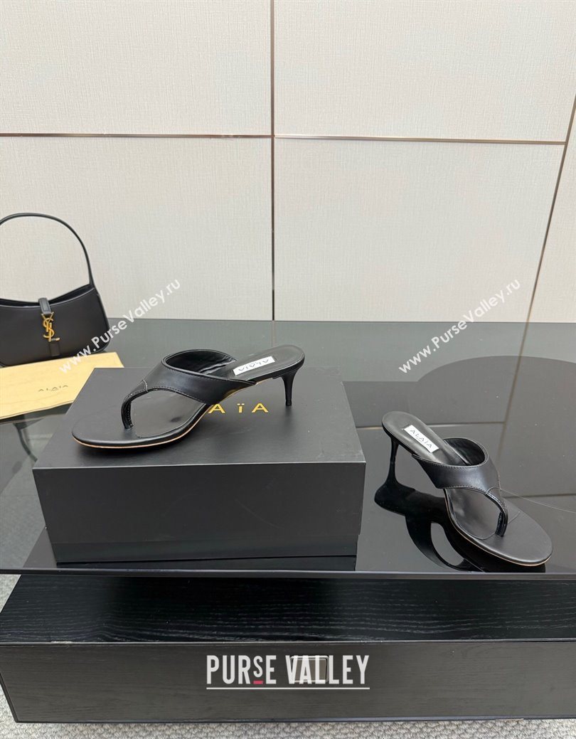 Alaia Heel Thong Slides Sandal 5.5cm in Leather Black 2025 AL082701 (MD-250827081)