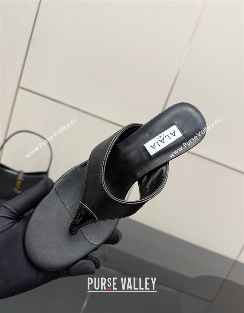 Alaia Heel Thong Slides Sandal 5.5cm in Leather Black 2025 AL082701 (MD-250827081)