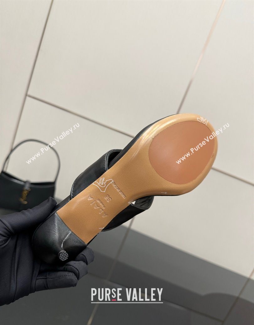 Alaia Heel Thong Slides Sandal 5.5cm in Leather Black 2025 AL082701 (MD-250827081)