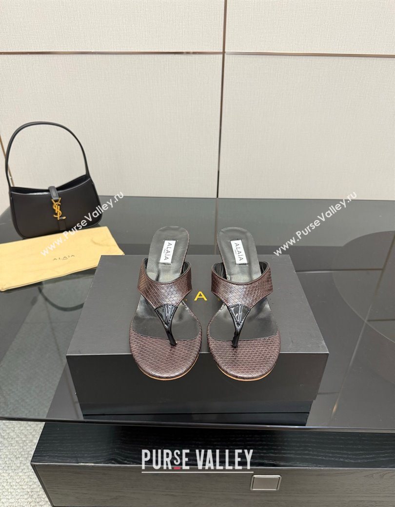 Alaia Heel Thong Slides Sandal 5.5cm in Snakeskin Like Brown 2025 AL082701 (MD-250827082)