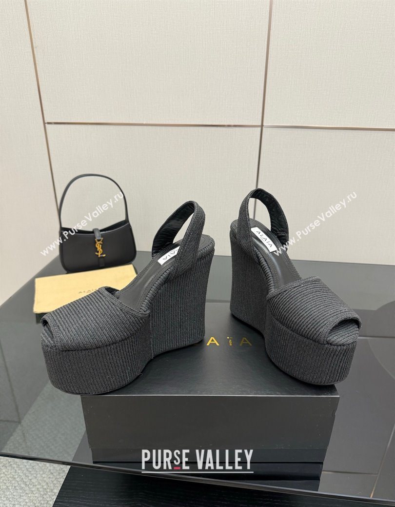 Alaia Wedge Sandals 11cm in Paper Straw Black 2025 AL082704 (MD-250827102)