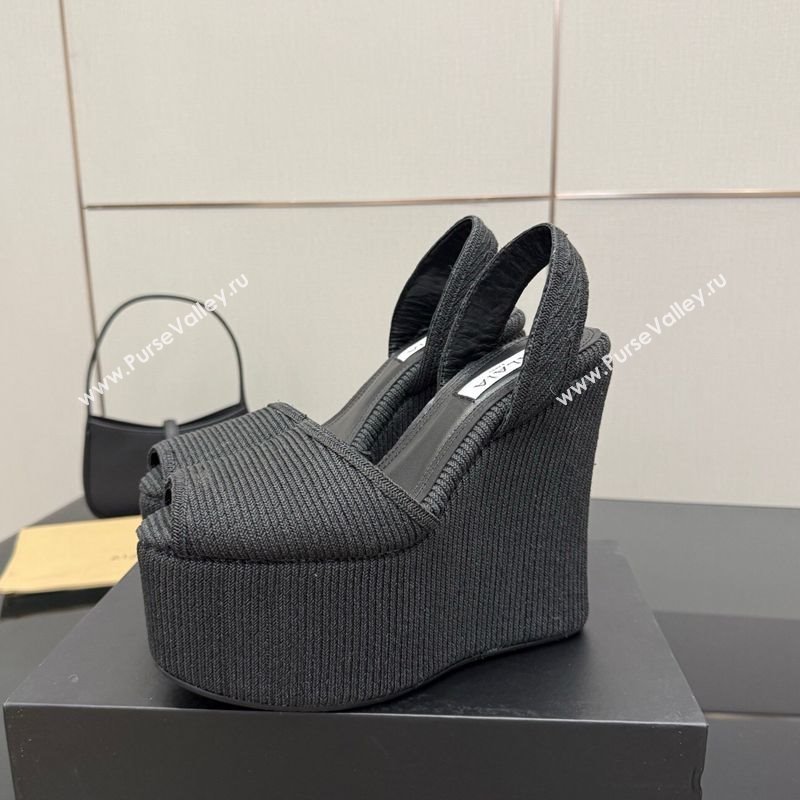 Alaia Wedge Sandals 11cm in Paper Straw Black 2025 AL082704 (MD-250827102)