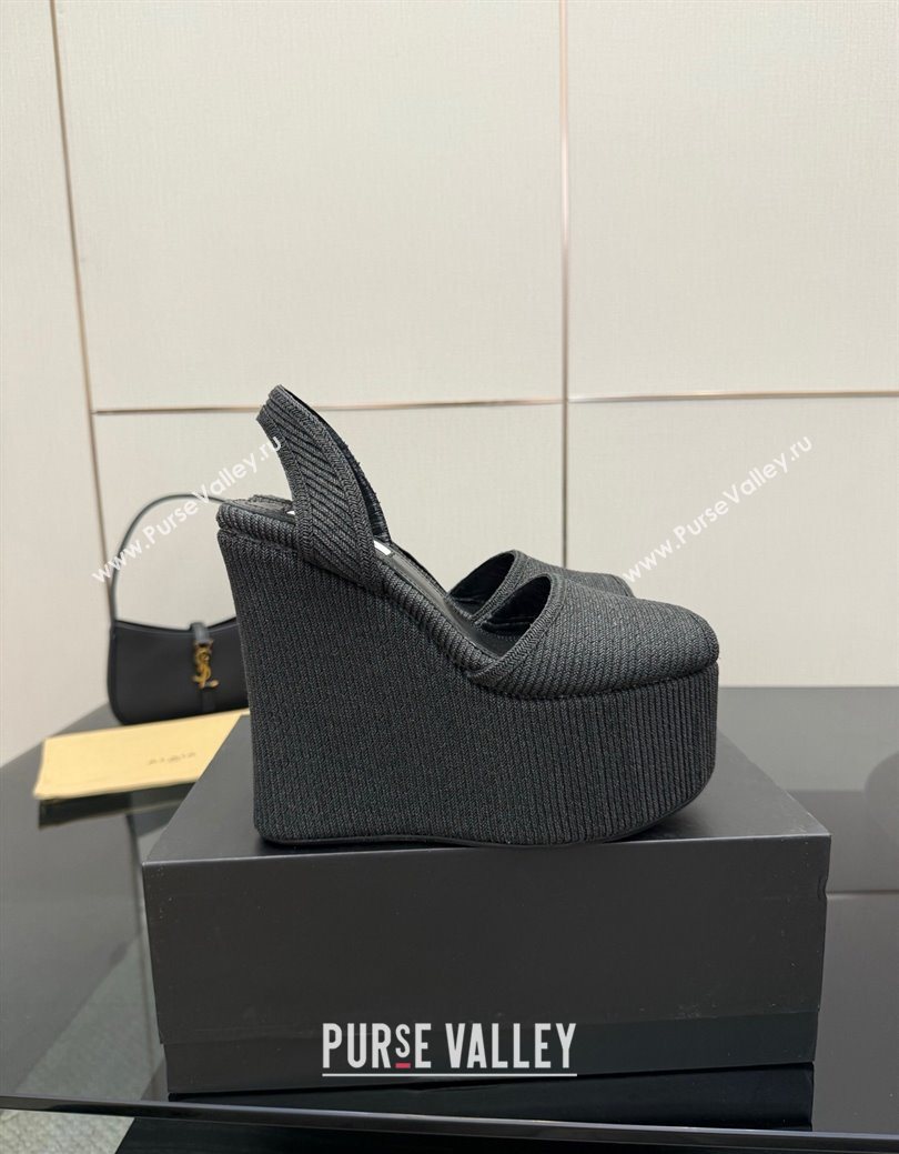 Alaia Wedge Sandals 11cm in Paper Straw Black 2025 AL082704 (MD-250827102)