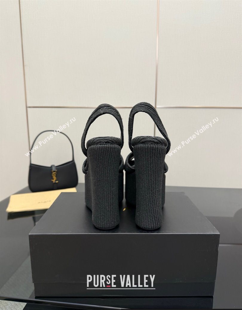 Alaia Wedge Sandals 11cm in Paper Straw Black 2025 AL082704 (MD-250827102)