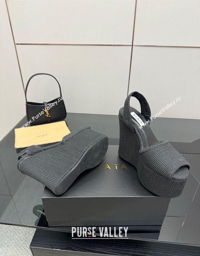 Alaia Wedge Sandals 11cm in Paper Straw Black 2025 AL082704 (MD-250827102)