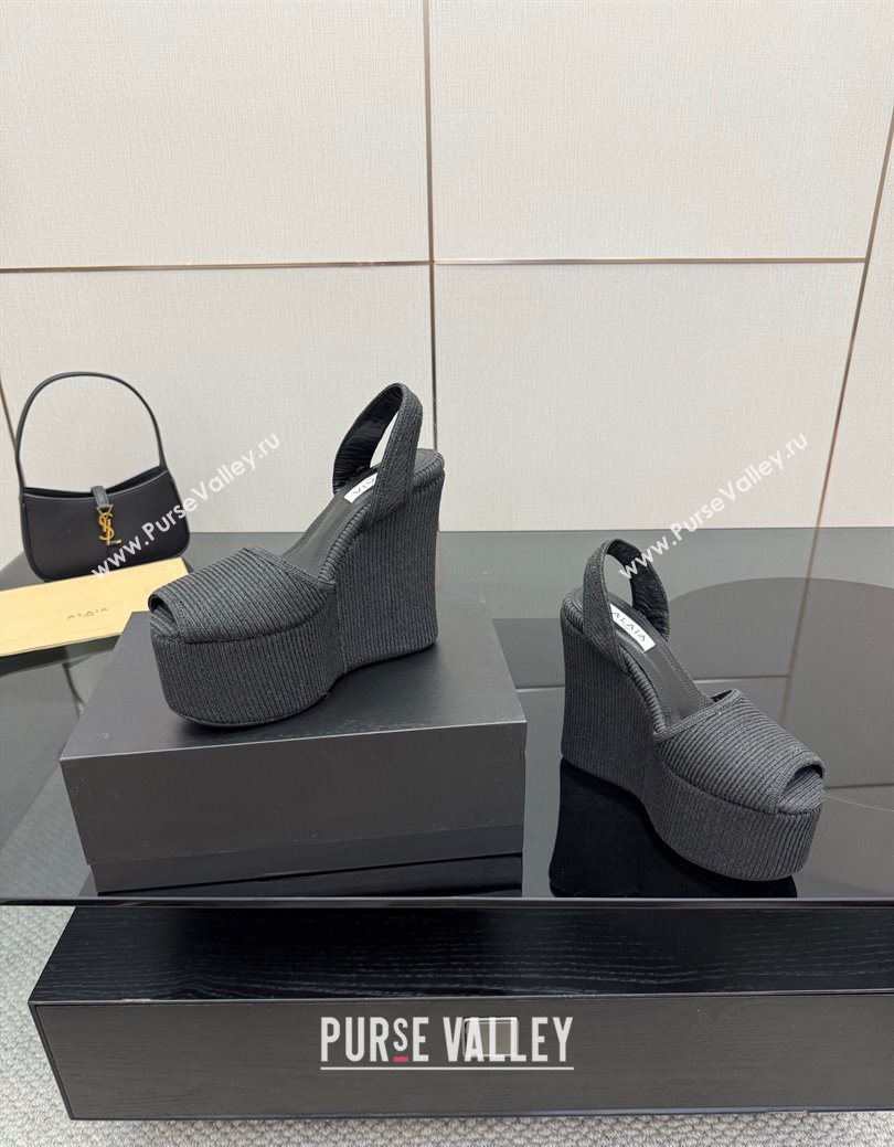 Alaia Wedge Sandals 11cm in Paper Straw Black 2025 AL082704 (MD-250827102)