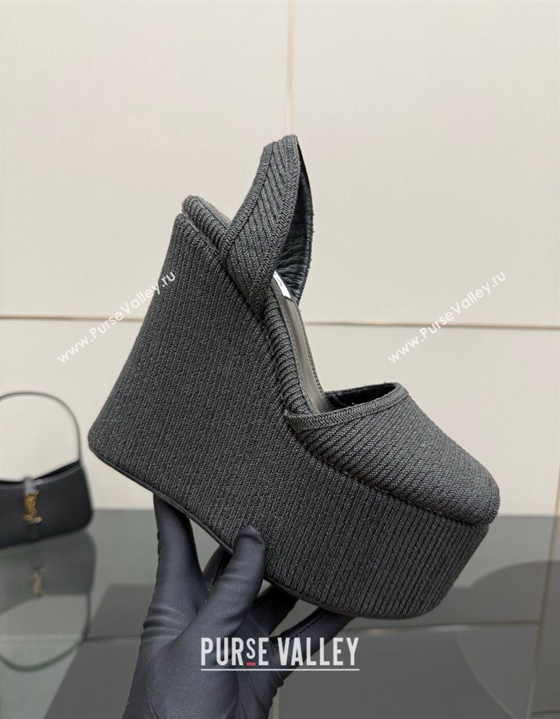 Alaia Wedge Sandals 11cm in Paper Straw Black 2025 AL082704 (MD-250827102)