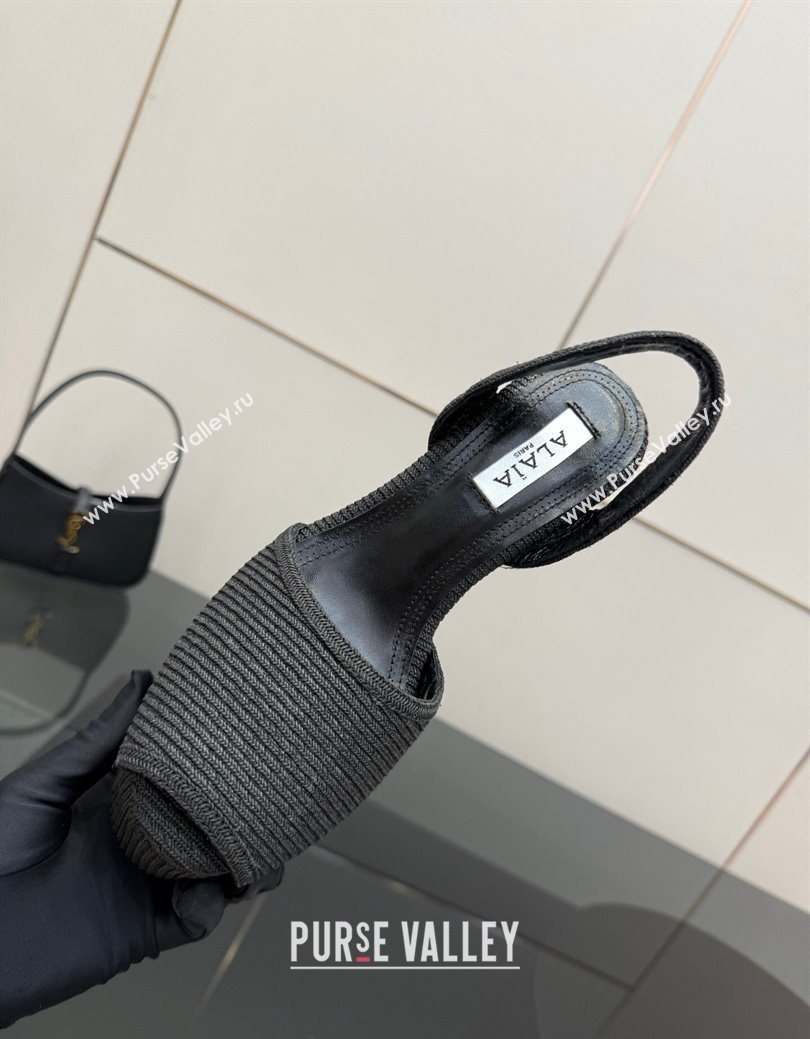 Alaia Wedge Sandals 11cm in Paper Straw Black 2025 AL082704 (MD-250827102)