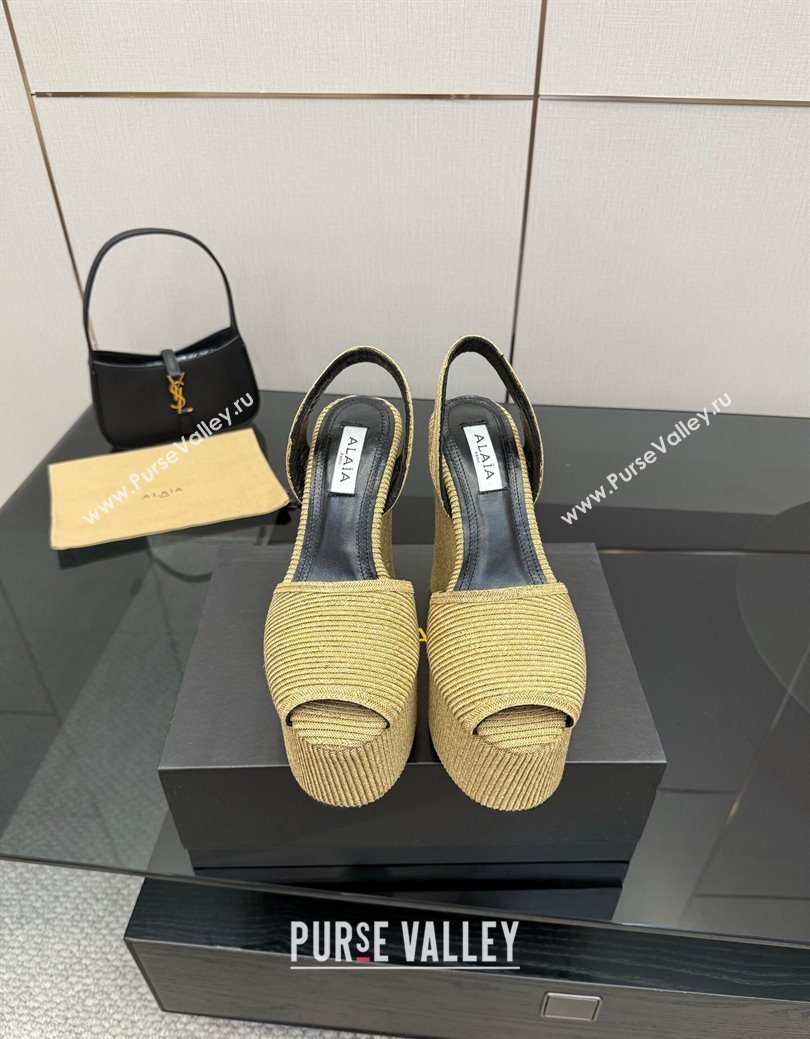 Alaia Wedge Sandals 11cm in Paper Straw Beige 2025 AL082704 (MD-250827103)