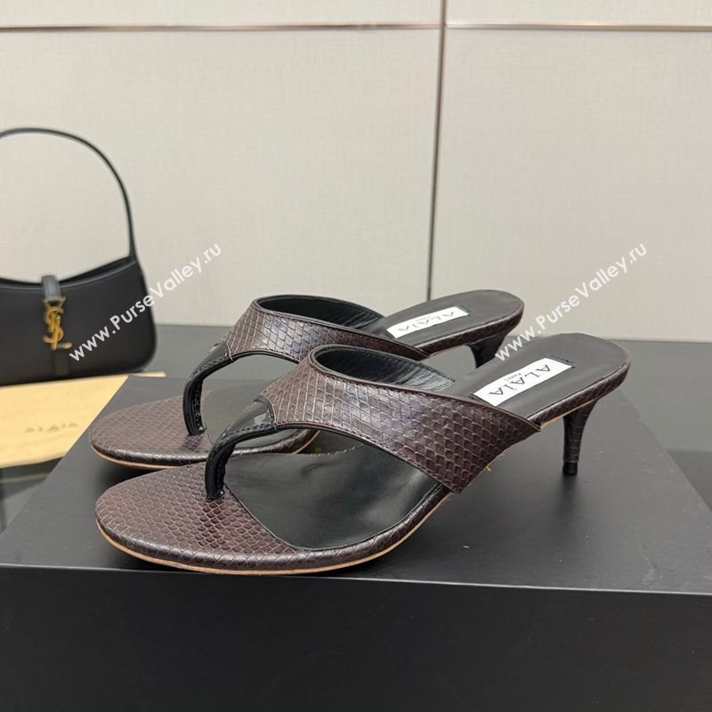 Alaia Heel Thong Slides Sandal 5.5cm in Snakeskin Like Brown 2025 AL082701 (MD-250827082)