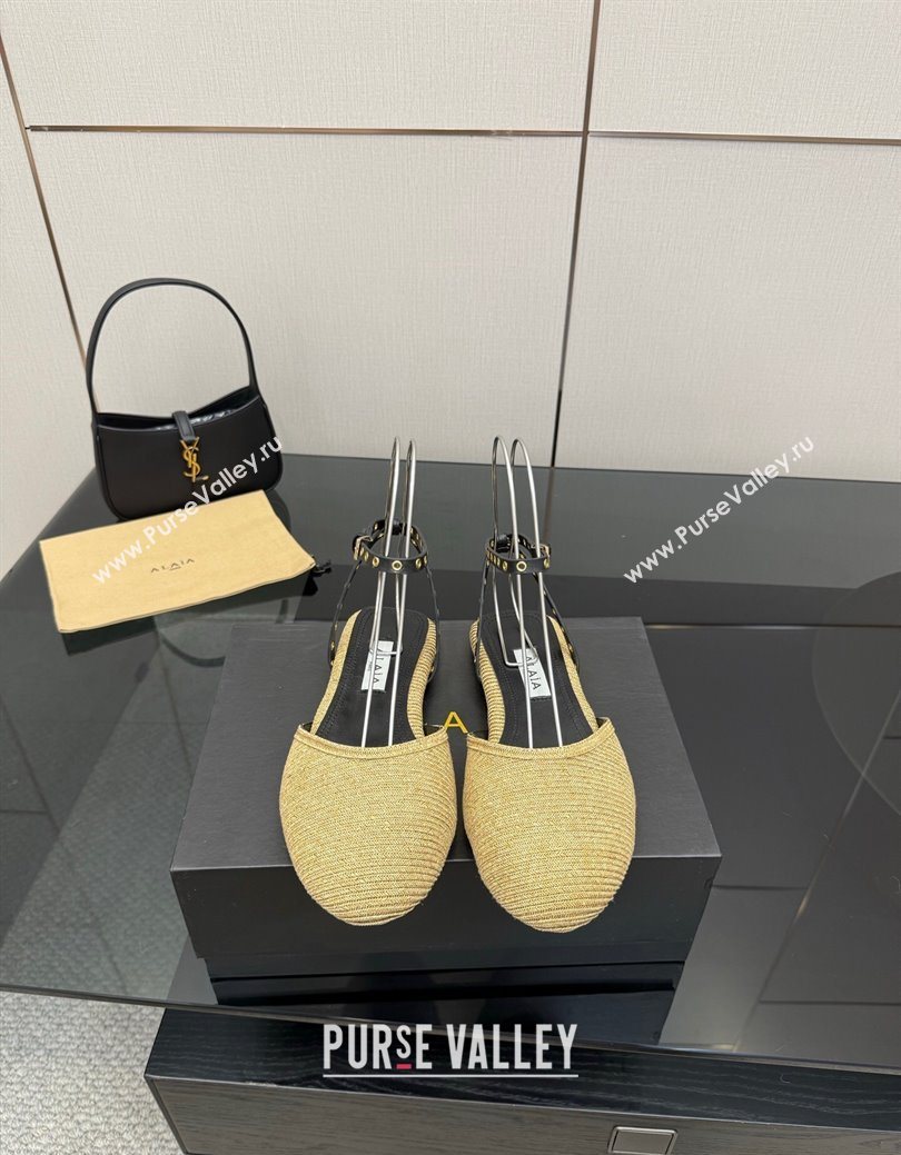 Alaia Flat Sandals with Ankle Strap in Paper Straw Beige 2025 AL082705 (MD-250827104)