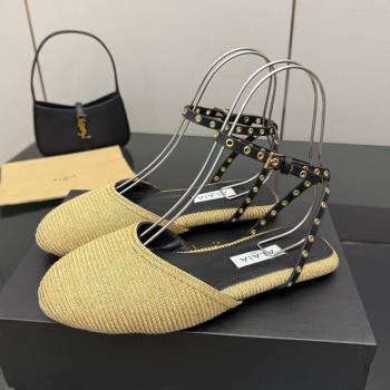 Alaia Flat Sandals with Ankle Strap in Paper Straw Beige 2025 AL082705 (MD-250827104)