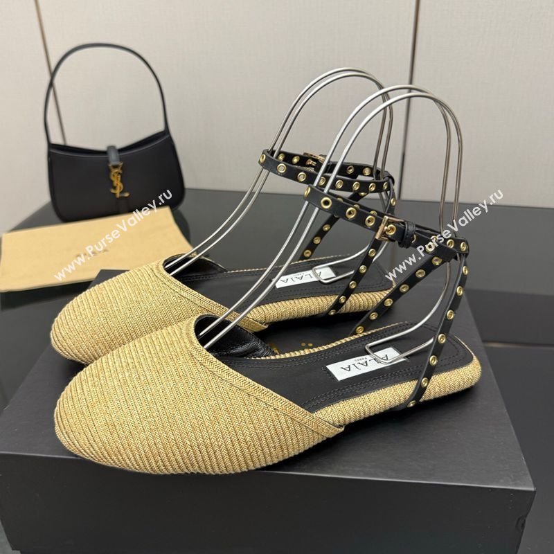 Alaia Flat Sandals with Ankle Strap in Paper Straw Beige 2025 AL082705 (MD-250827104)