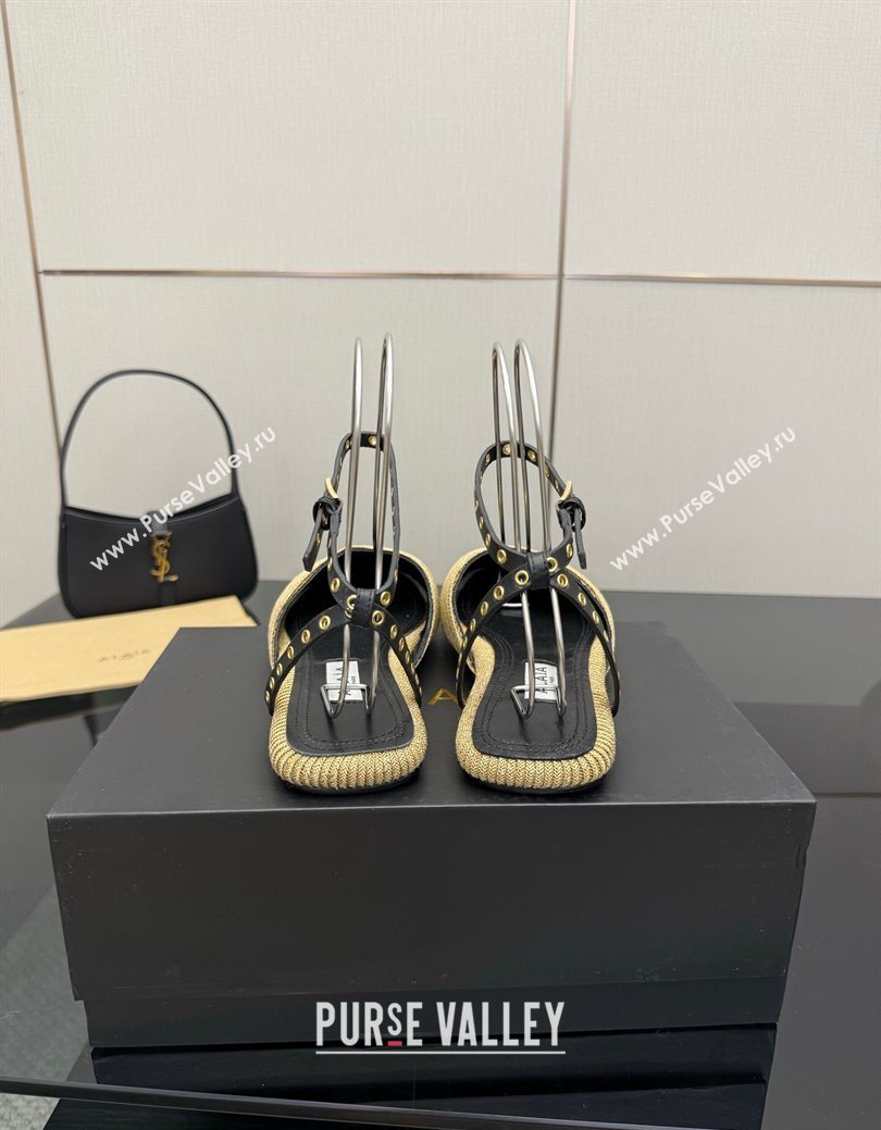 Alaia Flat Sandals with Ankle Strap in Paper Straw Beige 2025 AL082705 (MD-250827104)