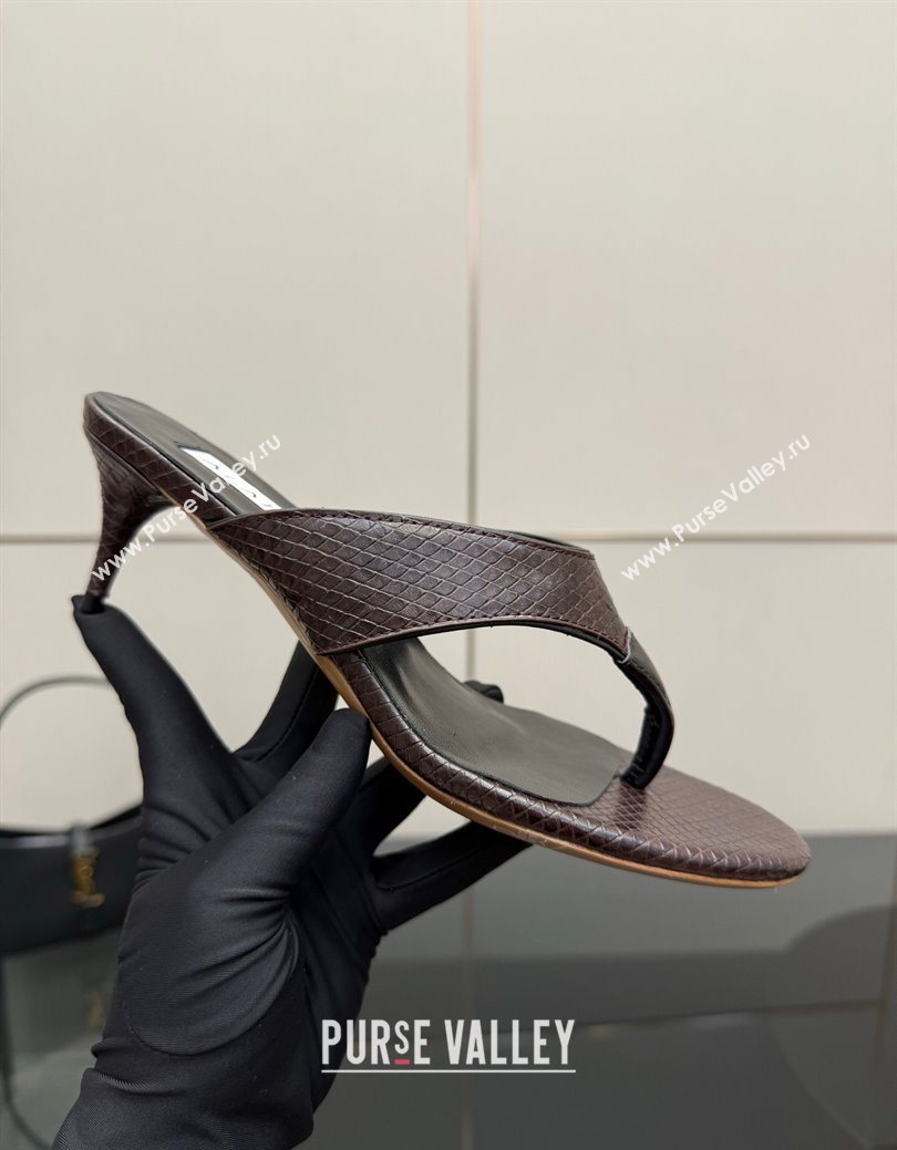 Alaia Heel Thong Slides Sandal 5.5cm in Snakeskin Like Brown 2025 AL082701 (MD-250827082)