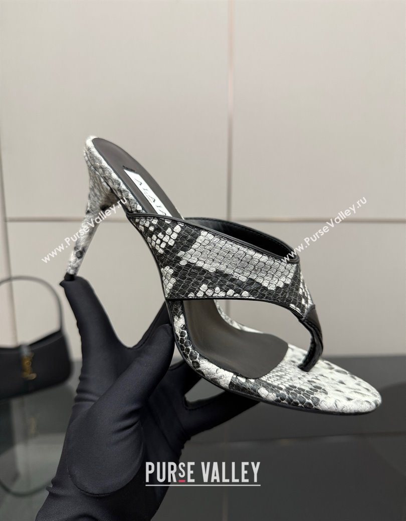 Alaia Heel Thong Slides Sandal 8cm in Snakeskin Like Grey 2025 AL082701 (MD-250827099)