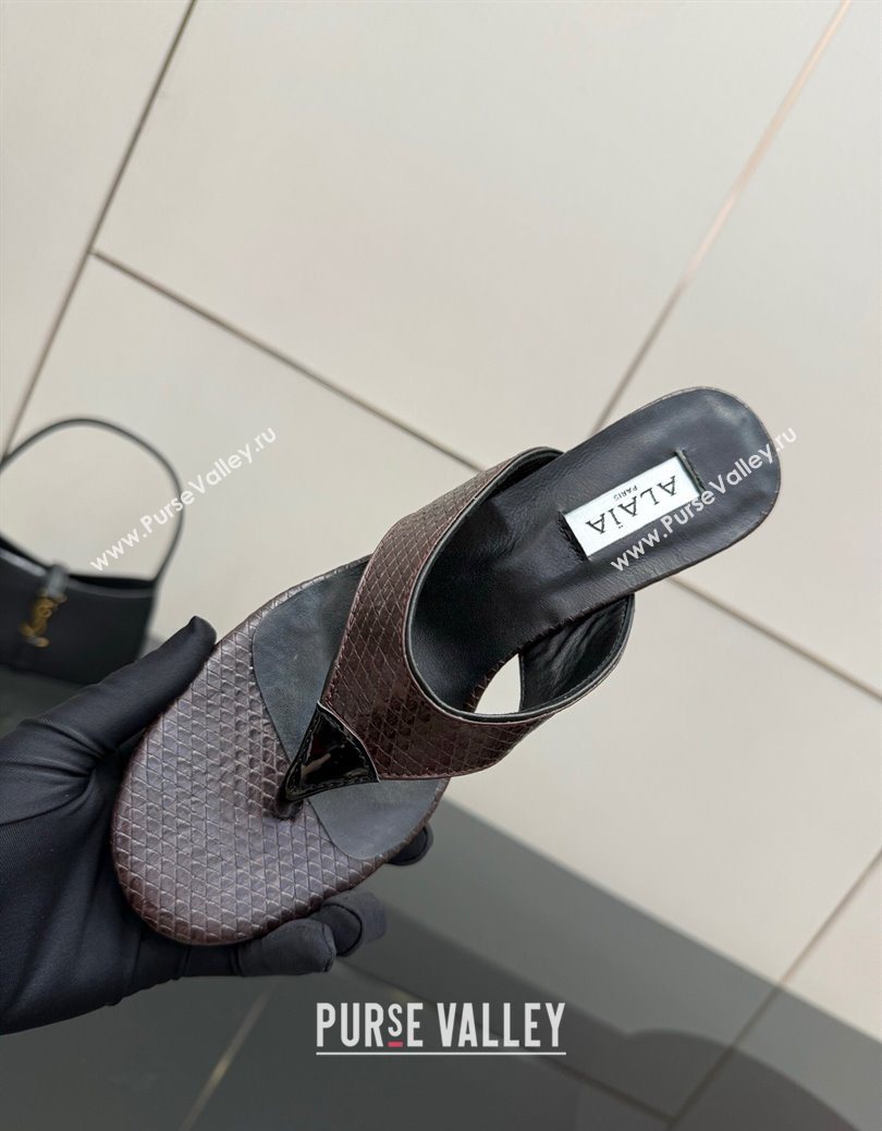 Alaia Heel Thong Slides Sandal 5.5cm in Snakeskin Like Brown 2025 AL082701 (MD-250827082)