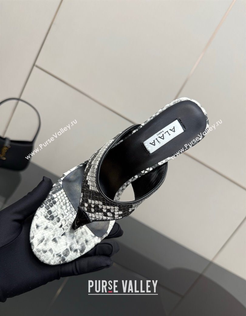 Alaia Heel Thong Slides Sandal 8cm in Snakeskin Like Grey 2025 AL082701 (MD-250827099)